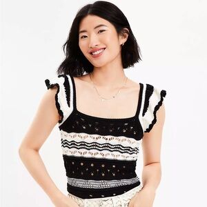 Loft Striped Crochet Ruffle Sweater Tank Top